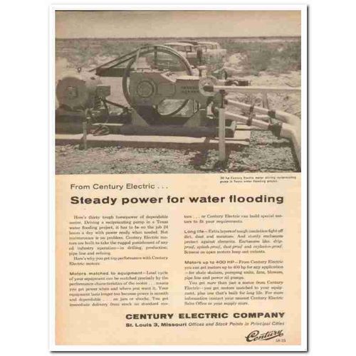 CENTURY ELECTRIC COMPANY 1959 Steady power water flooding vintage ad