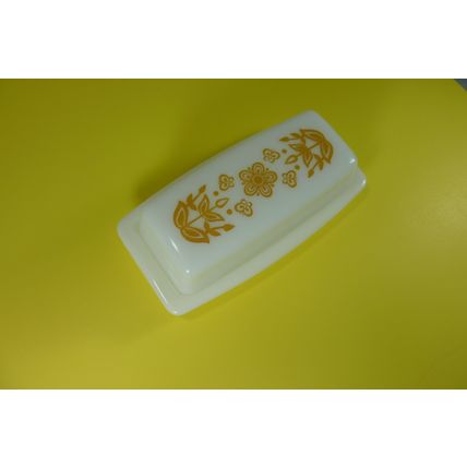 VTG Pyrex Stick Butter Dish Gold Flower and Butterfly