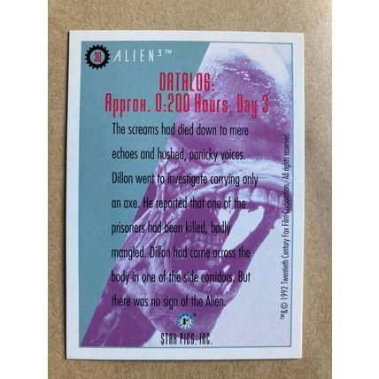 Alien3 Base trading card # 30 Dillon Finds Body (A) 1992 Star Pics Dark Horse