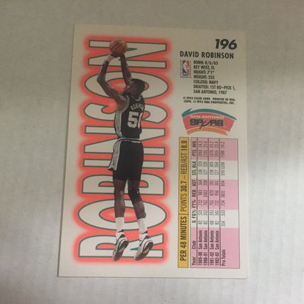 1993-94 San Antonio Spurs Hall of Famer David Robinson Trading Card #196