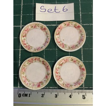 4 Floral Card Plates set 6 - 1:12th Dolls House Miniature