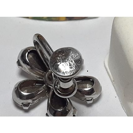 Estate Pear Cut Rhinestone Flower Screw On Phyllis Sterling Silver Earring#18464