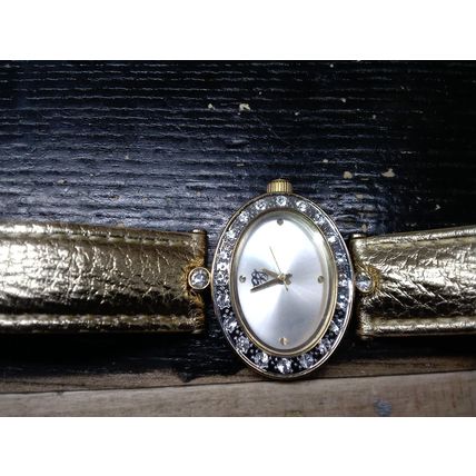 E J Ladies Quartz Watch Gold Toned & Rhinestone