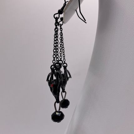 Halloween Earrings Gothic Black Bat Chain Earrings with Red Rhinestone Eyes #679