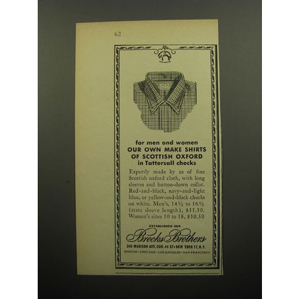 1957 Brooks Brothers Fashion Ad - For men and women our own make shirts