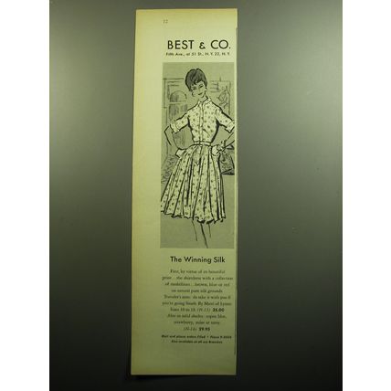 1958 Best & Co. Dress by Matti of Lynne Ad - The Winning Silk