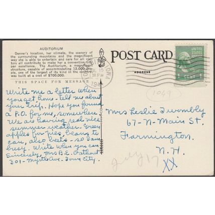 Municipal Organ, Auditorium, Denver, Colorado, 1944 - HH Tammen Postcard
