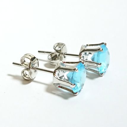 Blue Turquoise Aquamarine Round White Gold Plated 6mm Stud Earrings