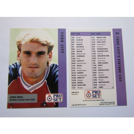 93. York City Steve Tutill - Pro Set 1990/91 Football Fixture List Card (ef1)