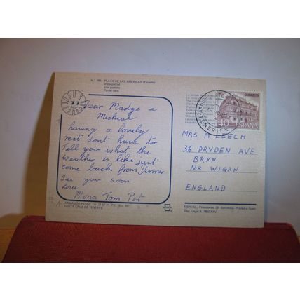 PLAYA DE LAS AMERICAS. Tenerife used postcard 1987 postmark =
