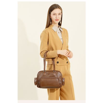 Genuine Leather Women Tote Bag Top-handle Shoulder Bag Brown