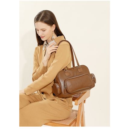 Genuine Leather Women Tote Bag Top-handle Shoulder Bag Brown