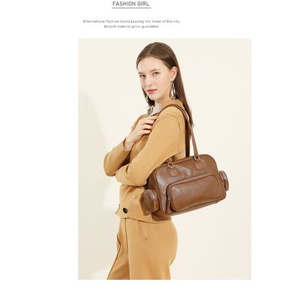 Genuine Leather Women Tote Bag Top-handle Shoulder Bag Brown