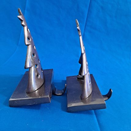 Lot 2 Metal Christmas TREE STOCKING HANGERS Mantel Sitter Holder Metal