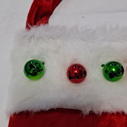 Whimsical Red ELF TOE CHRISTMAS STOCKING Velvet Satin Fuzzy Jingle Bells 23"