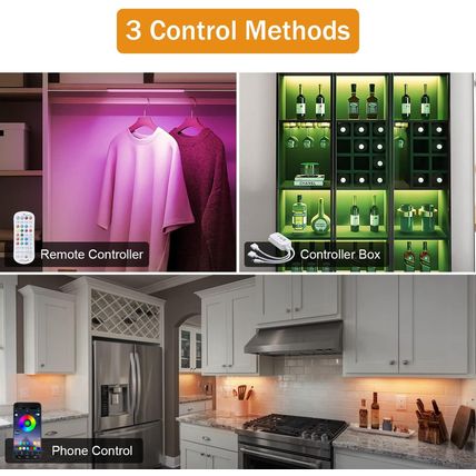 LABOREDUCER RGB under Cabinet Lights,6 Pack Plug in or Hardwired Linkable RGB LE