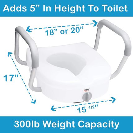Carex E-Z Lock Raised Toilet Seat with Handles, 5" Toilet Seat Riser with Arms,