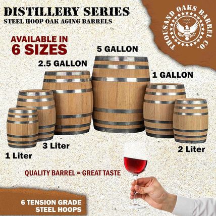 1 Gallon Oak Aging Barrel (Distillery Series - Steel Hoops, Unvarnished) with Wo