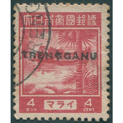 Thai Occupation of Malaya Trengganu 1944 4c carmine-rose SGTT22 used