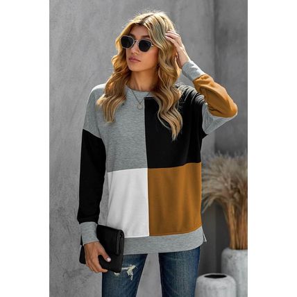 Color Block Round Neck Long Sleeves Pullover Sweatshirt