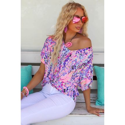 Pink Loose Painted Floral Tee