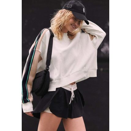 White Striped Color Block Exposed Seam Loose Active Sweatshirt