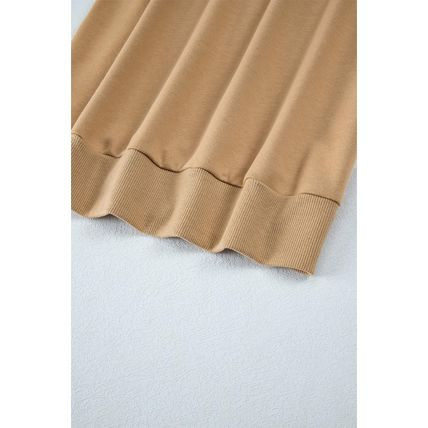 Pale Khaki Solid Patchwork Sleeve Round Neck Sweatshirt