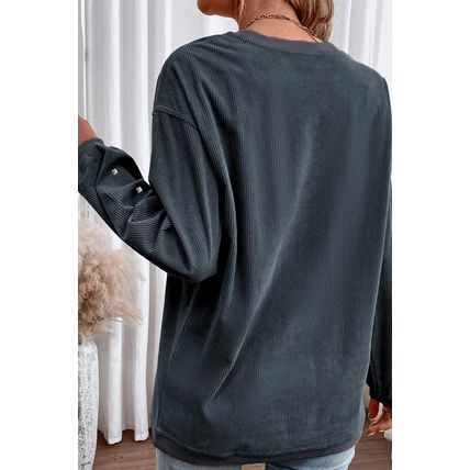 Dark Grey Bead Studded Sleeve Corded Drop Shoulder Sweatshirt