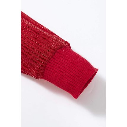 Racing Red Merry Graphic Sequin Sleeve Turtleneck Sweater