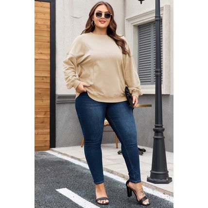 Apricot Loose Patchwork Crewneck Plus Size Sweatshirt