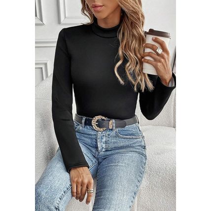 Black Mock Neck Thermal Lined Long Sleeve Tee