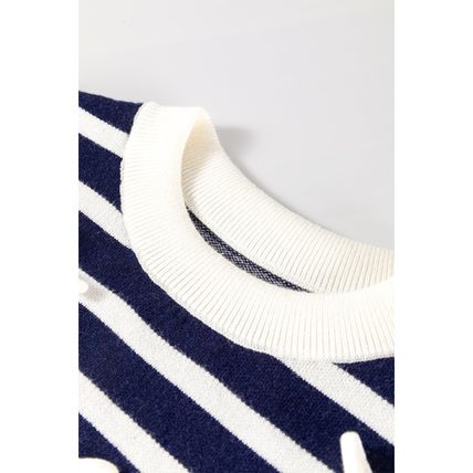 Blue Stripe Knitted Bow Decor Sweater Vest