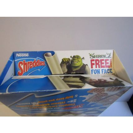 Nestle 2004 Shreddies Shrek2 Cereal Box & 7 Fun Faces Sealed , empty box