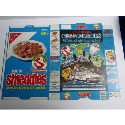 Nabisco 1984 Shreddies Ghostbusters Cereal Box & Set of 7 Waterslide Transfers