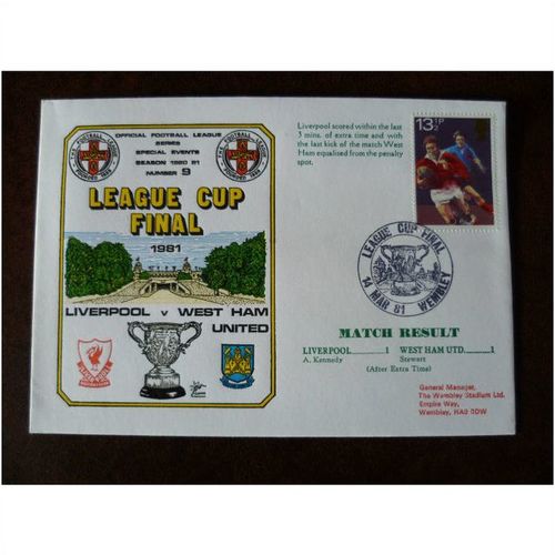 1981 Liverpool v West Ham United Dawn Football Cover No 9 stamp Wembley Cup