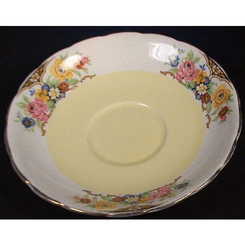 Wellington Tea Saucer Blue, Pink, Yellow Flowers Bone China 5-1/2" Gold Trimmed