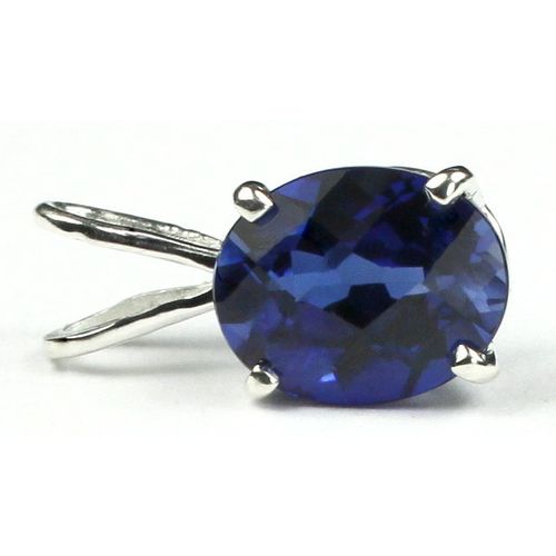 Created Blue Sapphire, 925 Sterling Silver Pendant, SP002