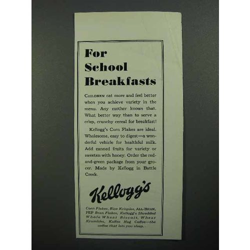 1930 Kellogg's Corn Flakes Ad - For School Breakfasts