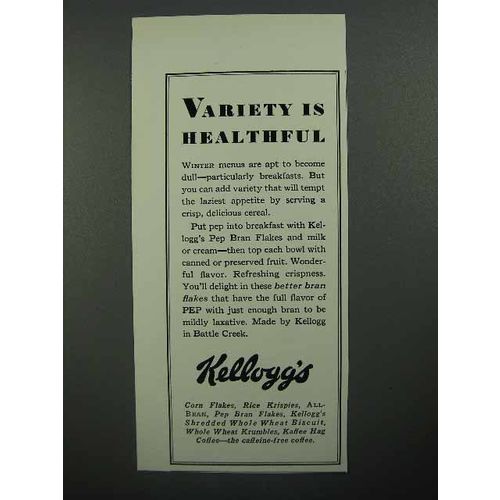 1930 Kellogg's Pep Bran Flakes Ad - Variety Healthful