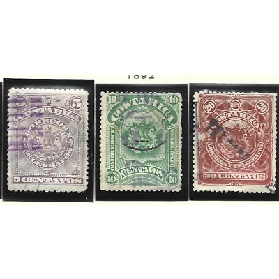 Costa Rica Stamps Scott #37 To 39, Mint Heavily Hinged