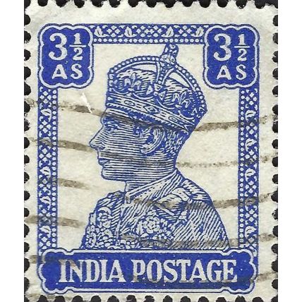 INDIA, King George VI, Imperial Crown of India, blue 1943, 3½anna