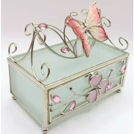 Pink Butterfly Floral Jewellery Box with Draw 12 CM Gift Home Decor Necklace