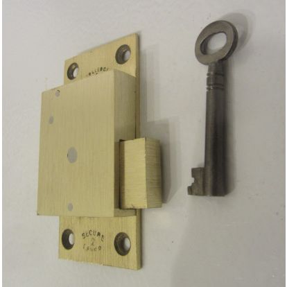 Antique Cabinet Cupboard Lock Solid Brass Has 1 working key 2 Levers 1920s era