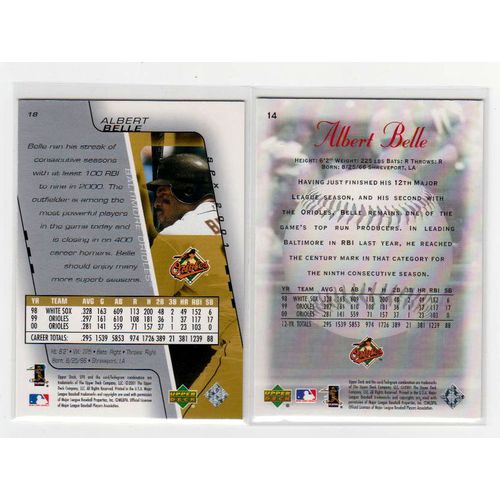 TWO 2001 Upper Deck Albert Belle cards SPX #18, Sweet Spot #14