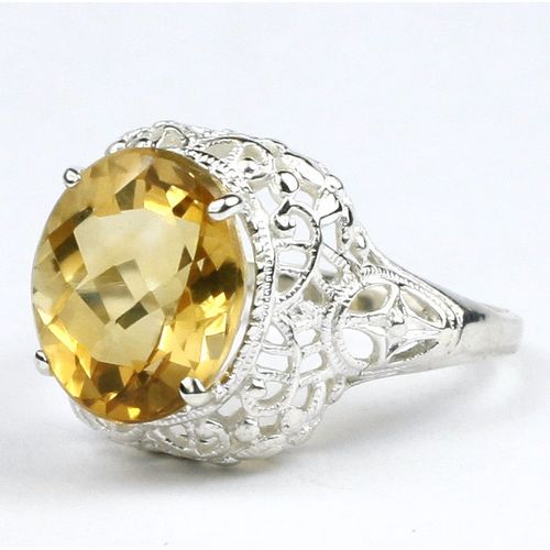Citrine, 925 Sterling Silver Antique Style Filigree Ladies Ring, SR009