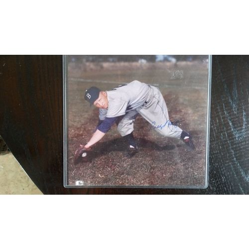 (4) Autographed Brooklyn Dodgers 8x10" Photos (1) Eagle Press Score Card