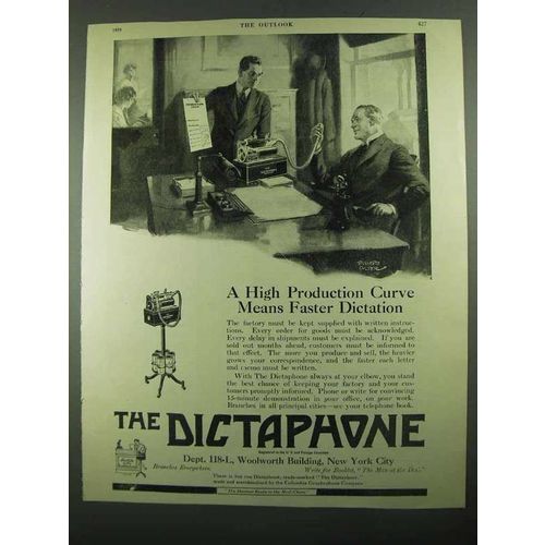 1919 Dictaphone Dictation Machine Ad - High Production