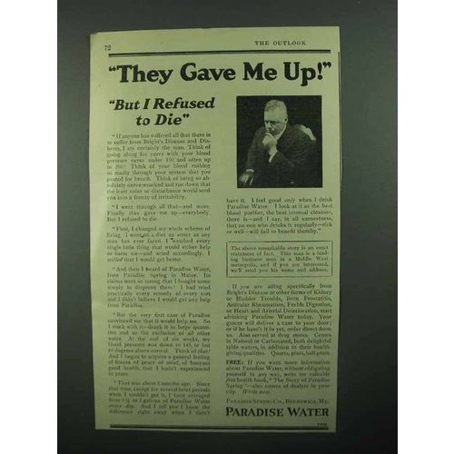 1922 Paradise Water Ad - They Gave Me Up