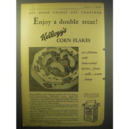 1930 Kellogg's Corn Flakes Cereal Ad - Double Treat