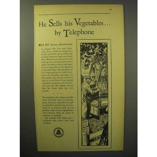 1930 Bell Telephone Ad - He Sells His Vegetables
